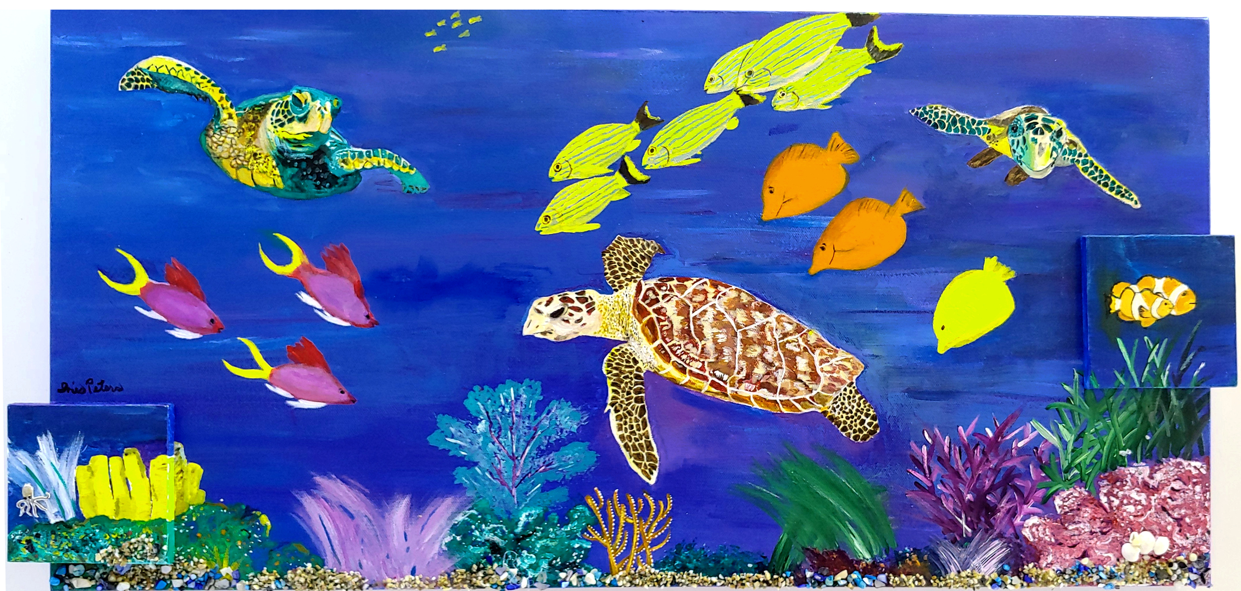 3 sea turtles and friends  30 x 15